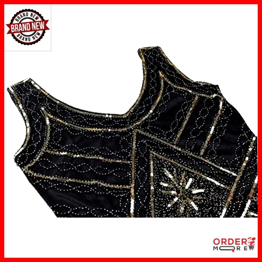 1920s Flapper Sequin Beaded Cocktail Dress Set with Accessories